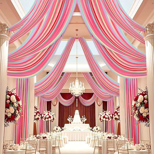 DUOBAO Wedding Chiffon 5x30FT Rainbow Sheer Draping Fabric for Photography Backdrops, Soft Curtains for Arches, Christmas, and Indoor Events - 6 Panels - color: Rainbow, size: 60"W x 360"L (Pack of 6)