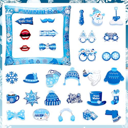 31 PCS Snowflake Photo Booth Props Winter Snowman Photo Props Winter Wonderland Party Decorations for Xmas Holiday Party Christmas Party Supplies Favors