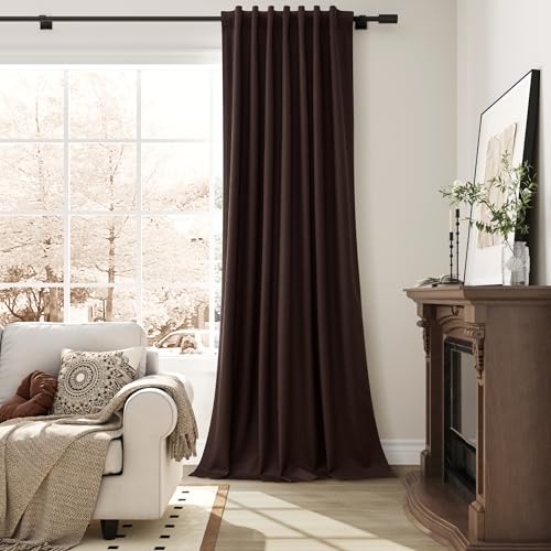 Guken Coffee Linen 100% Blackout Curtains for Bedroom 84 Inch Length 2 Panels Set Textured Elegant Black Out Thermal Insulated Soundproof Back Tab Hook Belt Bedroom Cafe Backdrop Drapes 52x84 7Ft - color: Coffee, size: 52"W x 84"L (Pack of 2)