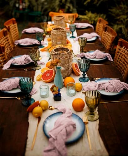 42 Dusty Pink Gauze Cheesecloth Napkins, 20 x 20 Inch Wrinkled Rustic Boho Dinner Napkins for Wedding,Dinner,Family Everyday Use/Parties - color: Dusty Pink, size: 20" x 20" (Set of 42)