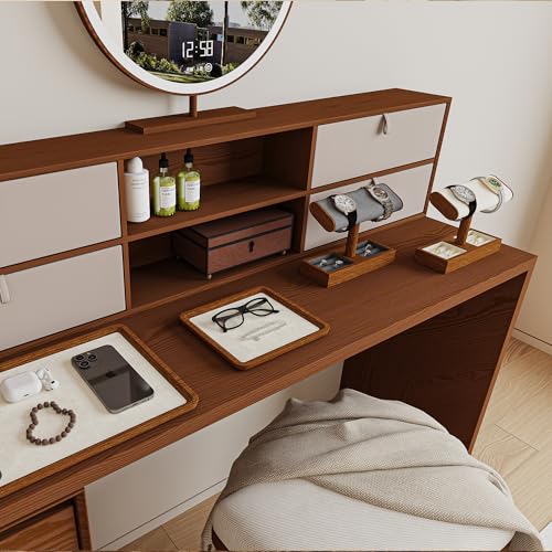 Oirlv Solid Wood Jewelry Display Tray Small Jewelry Tray Rings Earrings Bracelets Necklace Holder Organizer (Rectangle, Creamy-white) - color: Creamy-white, size: 7.08"x 3.93"x 0.59"