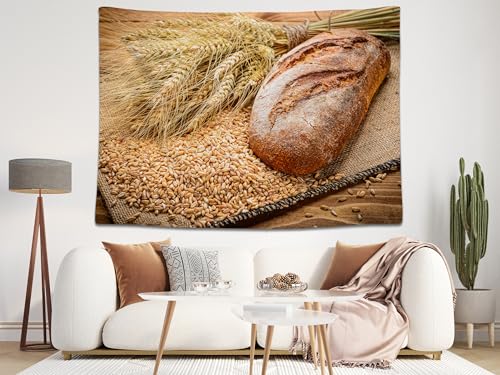 8x6ft Bread Backdrop Fresh Loaf Wheat Ears Grains Burlap Rustic Bakery Baking Background for Birthday Baking Theme Party Bakery Display Food Photography Decor Photo Studio Booth Props - size: 8x6FT