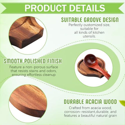 Honeydak 4 Pcs Acacia Wood Spoon Rest for Stovetop Handmade Smooth Wooden Kitchen Spoon Holder for Ladles Tong Cooking Accessories Housewarming Gifts(Retro Style) - style: Retro Style