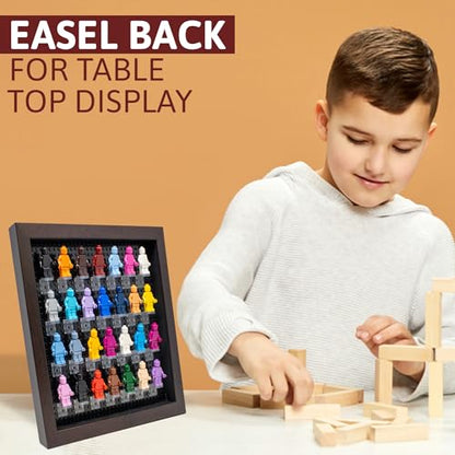 Figurine Display Case 10x10 Walnut Shadow Box for Miniature Figures 10x10 Walnut Wood Shadow Box with Black Base to Display Up to 28 Block Figures - color: Walnut With Black Backing, size: 10x10