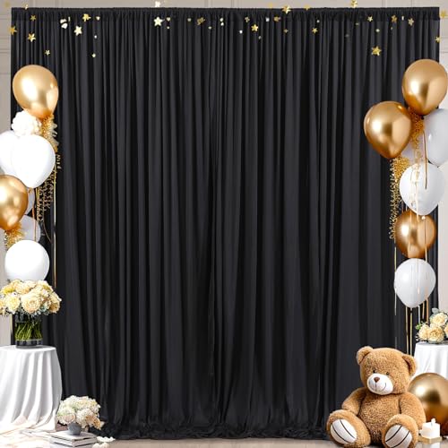 8x10FT Black Backdrop Curtains for Wedding Parties, Wrinkle Free Polyester Photo Backdrop Drapes for Graduation Photography Baby Shower Birthday Stage Background Stand Decorations 4x10ft,2 Panels - color: Black, size: W4' x H10'(2 Panels)