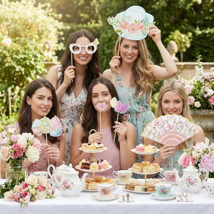 14Pcs Tea Party Decorations Photo Booth Props Tea Party Accessories for Women for Garden Party Birthday Shower