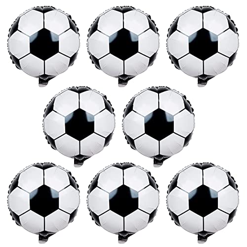 8Pcs Soccer Party Balloons, 18Inch Soccer Foil Balloons Football Shape Mylar Foil Balloons Decor for Men Kids Boys Soccer Ball Fans Sport Game Theme Birthday Party Decorations Supplies - color: Black White Soccer