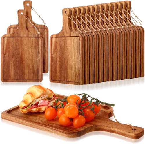 Tanlade 16 Pcs Acacia Wood Cutting Board with Handle Chopping Boards Decorative Charcuterie Platter Pizza Bread Cheese Fruit Serving Tray for Kitchen Counter Table Christmas Decorate(14 x 8 Inch) - size: 14 x 8 Inch