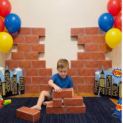 Tenceur 24 Pcs Hero Party Decorations 5.91 x 2.76 Inches 3D Red Brick Paper Box Photography Backdrop for Hero Themed Baby Shower Birthday Party Favor