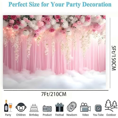 Romantic Pink and White Roses Wisteria Bridal Shower Photo Studio Backdrop Pink Wall Girls Woman Birthday Party Tea Party Baby Shower Anniversary Photography Background(D, 7 * 5feet) - color: D, size: 7*5feet