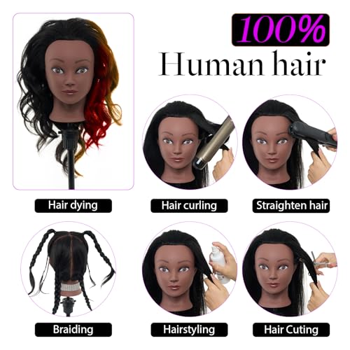 18" Mannequin Head Human Hair with Stand - 100% Real Human Hair Mannequin Head for Braiding, Cosmetology Manikin Doll Head for Hair Styling with Tripod Stand Table Clamp Hair Braiding Set,Black - color: Black&Tripod