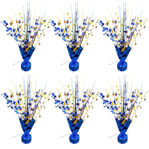 6 Pack Metallic Foil Spray Table Centerpiece Decoration Star Brust Glitter Table Topper Decor for Birthday Graduation Holiday Christmas New Year's Eve Celebration Party Supplies Gold and Blue - color: Blue Gold
