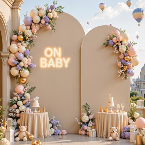 Nude Arch Backdrop Cover for Wedding, 7.2FT 6FT Set of 2 Stretchy Spandex Fitted Arch Stand Cover for Baby Shower, Birthday Party Decor, Chiara Backdrop Cover with Double-Sided Design - color: Nude