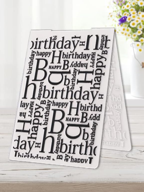 3-D Textured Impressions Background Embossing Folder, Happy Birthday Words Pattern Plastic Embossing Folder Template for Card Making Scrapbooking Paper Craft Album Stamps DIY Décor