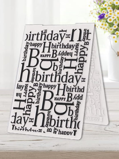 3-D Textured Impressions Background Embossing Folder, Happy Birthday Words Pattern Plastic Embossing Folder Template for Card Making Scrapbooking Paper Craft Album Stamps DIY Décor