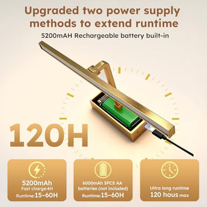Picture Light for Wall Painting Lighting,Remote Control Art Display Light,3 Lighting Colors Brightness Dimmable Timer Auto-Off,High Lighting Your Gallery Poster Portrait Frame Dartboard - color: Gold
