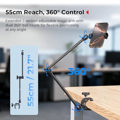 SMALLRIG Desktop Magic Arm Support with Crab-Shaped Clamp Kit, Aluminum Alloy, 24.3x4.5x1.1 in, 0.6lb Payload, for Smartphones, Webcams, Action Cameras, 5624 - style: Gear & Ball Joints