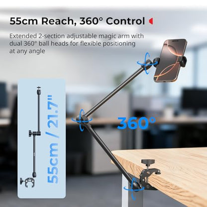 SMALLRIG Desktop Magic Arm Support with Crab-Shaped Clamp Kit, Aluminum Alloy, 24.3x4.5x1.1 in, 0.6lb Payload, for Smartphones, Webcams, Action Cameras, 5624 - style: Gear & Ball Joints