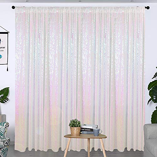 Partisout Iridescent White 4ftx7ft Sequin Backdrop, Glitter Photography Curtain, Sparkling Wedding & Party Background, Professional Photo Decor - color: Iridescent White, size: 4ftx7ft