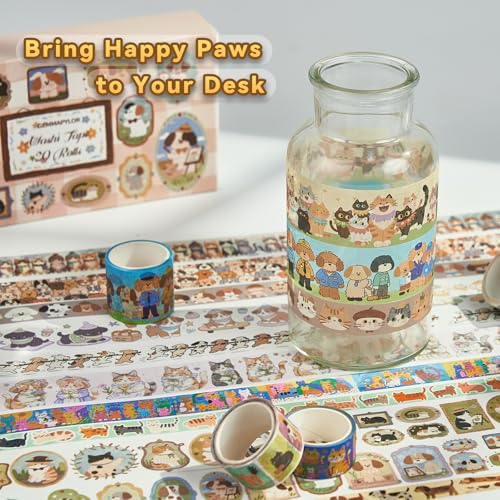 Cat Dog Washi Tape Set 20 Rolls, Cute Decorative Masking Tape for Junk Journal and Scrapbooking, DIY Crafting Supplies - style: Cat & Dog