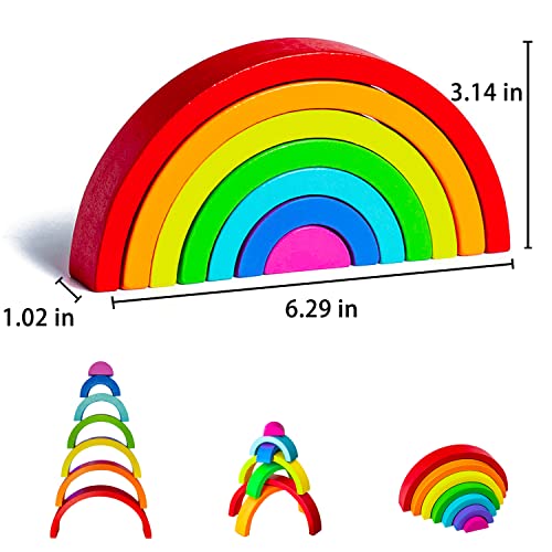 TUOWITA Wooden Rainbow Stacking Toy, Wood Stacker Arch Game, Montessori Arch Bridge Rainbow Building Blocks, Colorful Stacking Blocks Puzzles for Kids 2 3 4 5 Years Old, Rainbow Decor Toys - color: Rainbow
