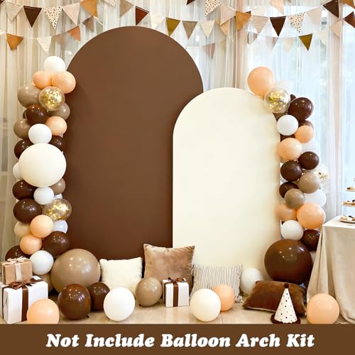 Set of 2 Arch Backdrop Covers Brown Cream(7.2Ft, 6Ft), 2-Sided Spandex Fitted Round Top Chiara Arch Backdrop Stand Covers for Baby Shower Wedding Birthday Party Decor Supplies (Only Cover) - color: Brown & Cream, size: 7.2FT/6FT