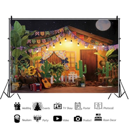7x5ft Mexican Fiesta Theme Photography Backdrop Rustic Wood House Cactus Carnival Party Decor Baby Shower Birthday Background - size: 7x5ft