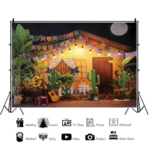 8x6ft Mexican Fiesta Theme Photography Backdrop Rustic Wood House Cactus Carnival Party Decor Baby Shower Birthday Background - size: 8x6ft