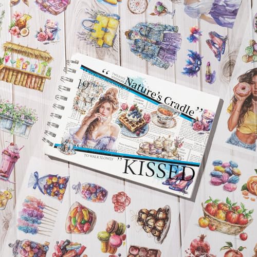 YagCu Stickers for Journaling, 20 Sheets Sweet Dessert Junk Journal Sticker, PET Washi Materials Scrapbooking Supplies for Adults, People Women Transparent Decorative Art Crafts - color: Sweet