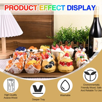 2 Pcs Acacia Wood Serving Tray, Rectangular Wooden Serving Platters Charcuterie Board, Large Wood Kitchen Display Tray for Food, Cookie, Dessert, Fruit, Snack, Vegetable, 16.6" x 12.6" x 0.6" - size: 16.6*12.6 inch