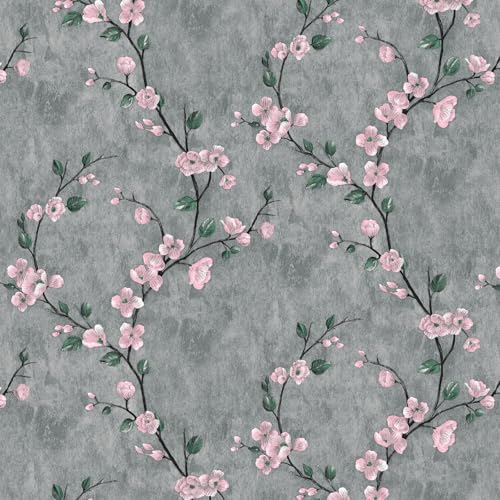 Floral Peel and Stick Wallpaper Flower Tree Contact Paper A Set of 17.5"x480" Self Adhesive Removable Modern Grey Wall Paper Decorative Wall Covering Countertop Vinyl Film Roll - color: Gray, size: 17.5" x 480"
