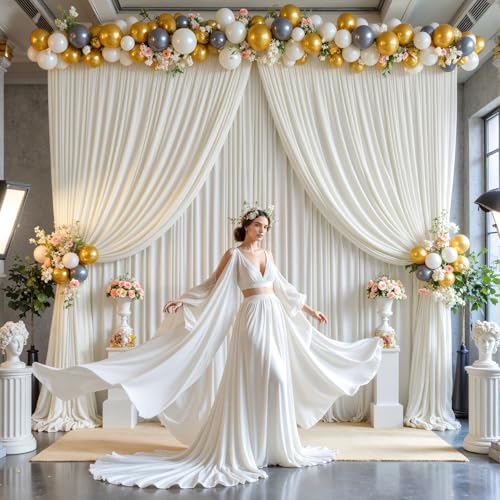 10ft x 8ft Photo Backdrop Curtains Ivory Wrinkle-Free Polyester Fabric Backdrop Drapes for Wedding Baby Shower Birthday Party Photography Background Decoration - color: Ivory, size: 5'(W) x 8'(H), 2 Panels