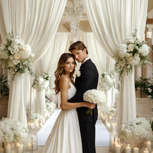 10x10ft Ivory Backdrop Curtain for Wedding Parties Wrinkle Free Fabric Ivory Drapes Backdrop Decoration for Baby Shower Birthday Photography Decoration 2 Panels, 5ft x 10ft - color: Ivory, size: 5ft x 10ft x 2 panels