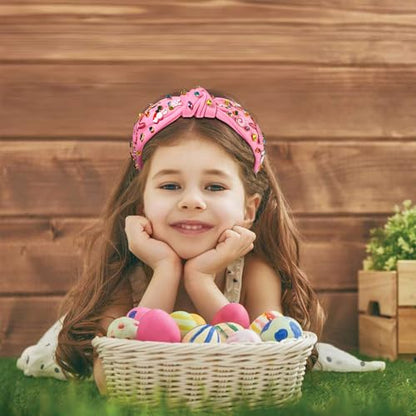 NVENF Easter Headband for Women Beaded Easter Rabbit Bunny Headband White Pink Crystal Pearl Knotted Hairband Happy Easter Hair Accessories Spring Holiday Headwear Outfits Gifts (Easter A) - color: Easter A