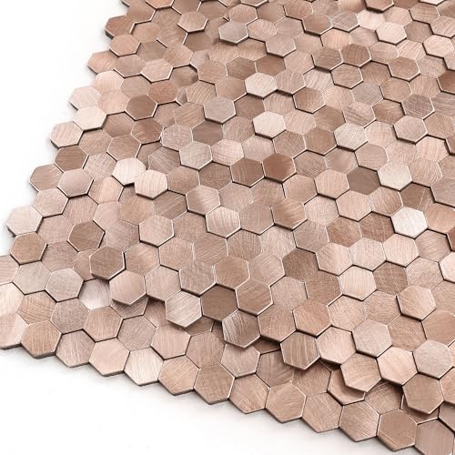 3D Metal Peel and Stick Backsplash for Kitchen,Mini Hexagon Tile Stickers Self Adhesive Wall Tiles Heat Resistant(8 Sheets,Rose Gold) - color: Rose Gold