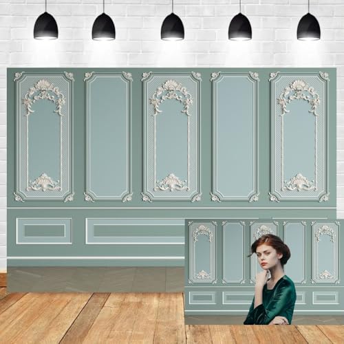 Leyiyi 5x4ft Green Vintage Room Inside Backdrop European Frame Modern House French Castle Cementery Wall Retro Style Photo Background Cowboy Kids Birthday Portrait Studio Prop Vinyl Wallpaper - color: Green, size: 5x4ft