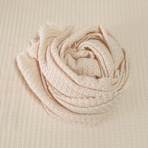 Honra Orraphtstu Newborn Photography Wraps Backdrops Sets Baby Photoshoot Props Studio Beanbag Posing Stretch Fabric Waffle Knit for Boys Girls (Beige, Wrap with Backdrop) - color: Beige, size: Wrap with Backdrop