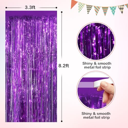 Purple Metallic Tinsel Foil Fringe Curtains, 4 Pack 3.3x8.3 Feet Party Streamer for Birthday Party Decorations, Halloween Decor, Foil Curtain for Bachelorette Party - color: Purple, size: 4 Pack