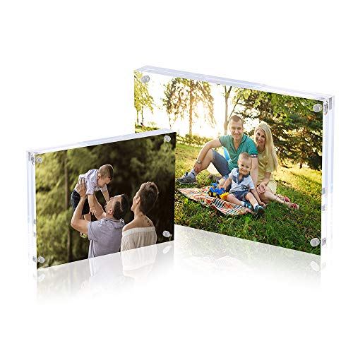 AMEITECH Acrylic Photo Frame 5x7 inches, Free Standing Desktop Double Sided Magnetic Picture Display, 10 + 10MM Thickness Clear Magnet Photo Frame with Microfiber Cloth, Gift Box Package - size: 5 x 7 inch