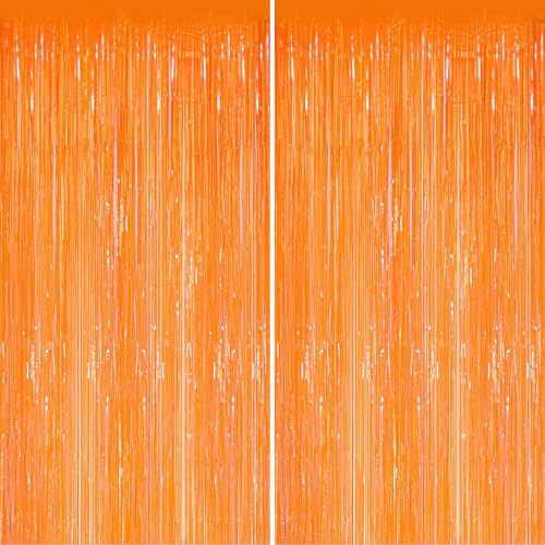 Valentines Day 2 Pack 3.3 * 8.3 ft Foil Curtain Metallic Tinsel Fringe Curtains Photo Booth Props Backdrop for Birthday Wedding Engagement Baby Christmas Holiday Celebration Party, Macaron Orange - color: Orange, size: 2 Pack