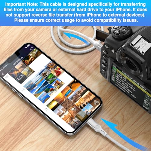 for Lightning to Mini USB Camera Adapter Cable MFi-Certified for iPhone 14 13 12 11 XR 7 Plus Import Photos Video Mini-B USB DSLR Camera OTG Cable for Canon 100D/Nikon D610, Nylon Braided Cord 3.3ft