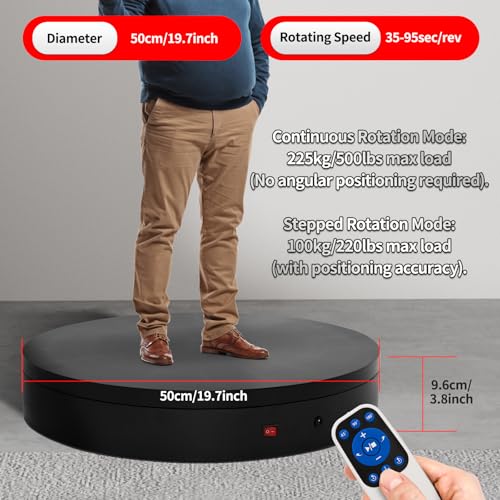 19.7In Remote Large Motorized electric turntable Rotating platform Photography Turntable Motorized lazy susan Base giratoria para for Photography,3D Scanner,Heavy duty display(Load Range:220~500lbs) - size: 19.7inch/Black/500Lbs Load