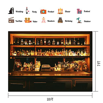 Bar Photo Backdrop Vinyl 10x7ft Large Wine Cafe Restaurant Drink Shelf Photography Backdrops for Friendsmas Party Urban Club Speakeasy Room Wall Art Background Videos Photo Backdrop BJLSPH1584 - size: 10x7ft