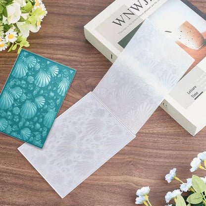 CRASPIRE Shell Embossing Folder Plastic Embossed Folders White 3D Summer Sea Ocean Beach Pattern Background Paper Machine Template Stencils for DIY Craft Card Making Scrapbooking Album Decoration - style: Shell