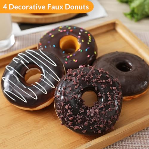 Joeabor Fake Donut Pack of 4 Artificial Chocolate Doughnut for Decoration Realistic Fake Food for Display Faux Dessert Party Decorations Photography Props - color: 4-pack B