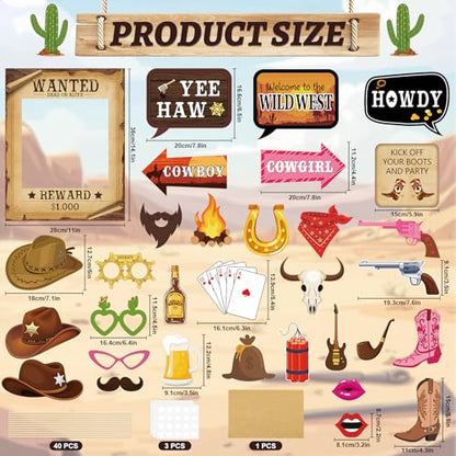 Western Photo Booth Props Wild West Party Decorations Western Decorations Texas Theme Props with Wanted Sign for Cowgirl Bachelorette Party Cowboy Birthday Party Supplies