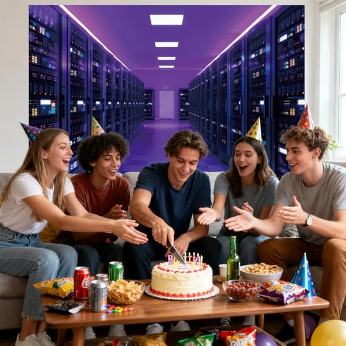 7x5FT Purple Neon Data Center Photography Backdrop Punk Futuristic Server Room Tech Theme Photo Booth Background Gaming IT Event Party Banner Decor Studio Props Supplies