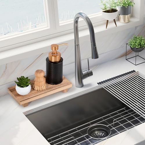 Bathroom Tray Farmhouse Decor Pedestal Stand Wood Riser Display Kitchen Accessories Soap Holder for Sink, Counter, Vanity,10 * 4.5 Brown - color: Brown, size: 10" x 4.5" x 1.6"