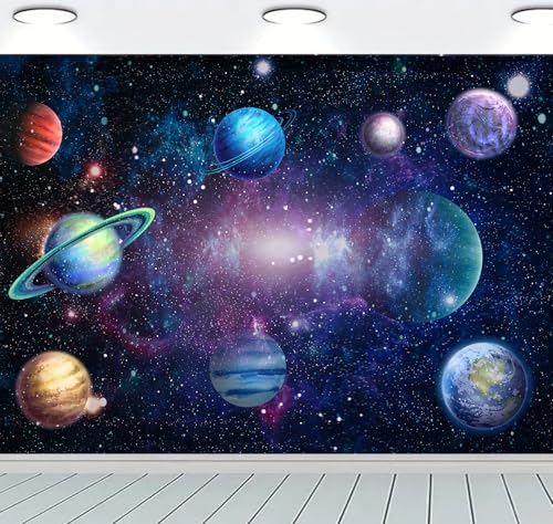 Algasan Outer Space Backdrop Galaxy Planet Party Backdrops Starry Theme Banner for Kids Boys Girls Birthday Party Photography Background Photo Studio Props Cake Table Decor 90.6x70.9'' - size: 90.6x70.9''
