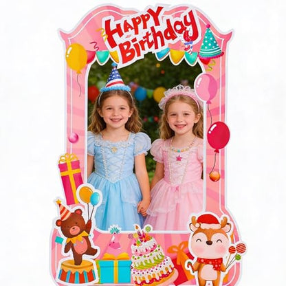 EARTHSON 6 Ft x 4 Ft Happy Birthday Photo Booth Box Photo Cutout Stand in Life-Size Cardboard Frame Prop for Birthday Party Supplies